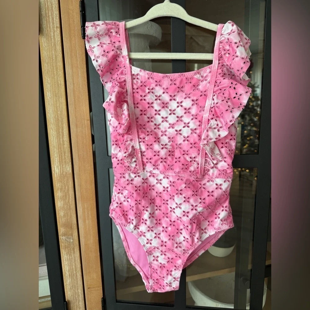 Shady Critters Eyelet ruffle one piece swimsuit toddler girl tie dye bubblegum